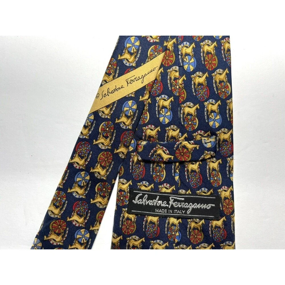 SALVATORE FERRAGAMO BLUE TIE 100% SILK Horse PRINT 60''/3.5''